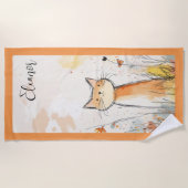 Schattige Oranje Kattenillustratie Gepersonaliseer Strandlaken (Voorkant)