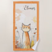 Schattige Oranje Kattenillustratie Gepersonaliseer Strandlaken (Voorkant)