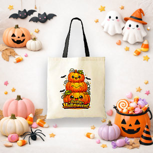 Schattige Oranje Kawaii Pompoen Trick or Treat Tote Bag