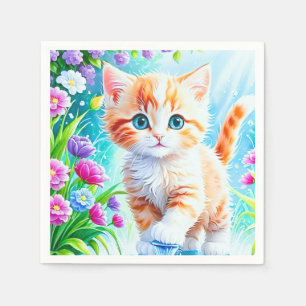 Schattige Oranje kitten in een magische tuin Servet