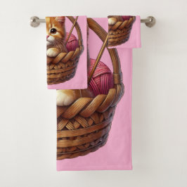 Schattige Oranje kitten in mand met garen Bad Handdoek