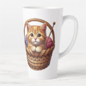 Schattige Oranje kitten in mand met garen Latte Mok (Rechts)