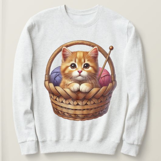 Schattige Oranje kitten in mand met garen Trui (Design voorkant)