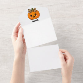 Schattige Oranje Kleine Pompoen Halloween Aangepas All In One Uitnodiging