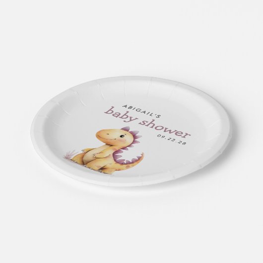 Schattige Oranje Paarse Dinosaurus Baby shower Papieren Bordje (Gekanteld)