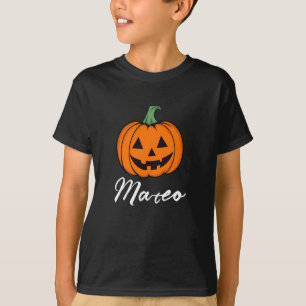 Schattige Oranje Pompoen Jongens Monogram Naam Hal T-shirt