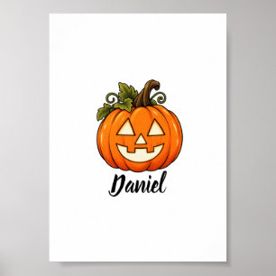 Schattige Oranje Pompoen Monogram Naam Halloween T Poster
