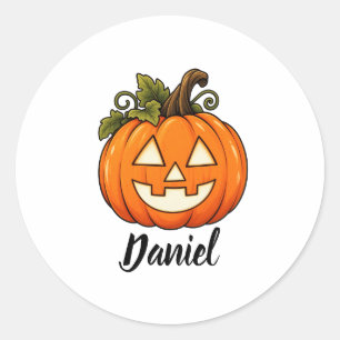 Schattige Oranje Pompoen Monogram Naam Halloween T Ronde Sticker