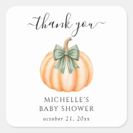 Schattige Oranje Pompoenen Strik Baby Shower Bedan Vierkante Sticker