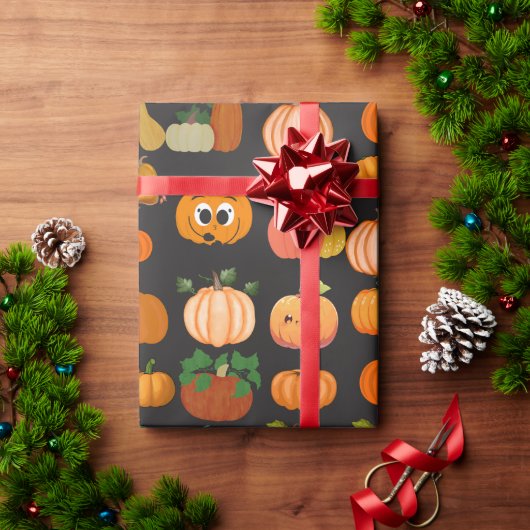 Schattige Oranje pompoenpatroon inpakpapier (Feestdagen Geschenken)