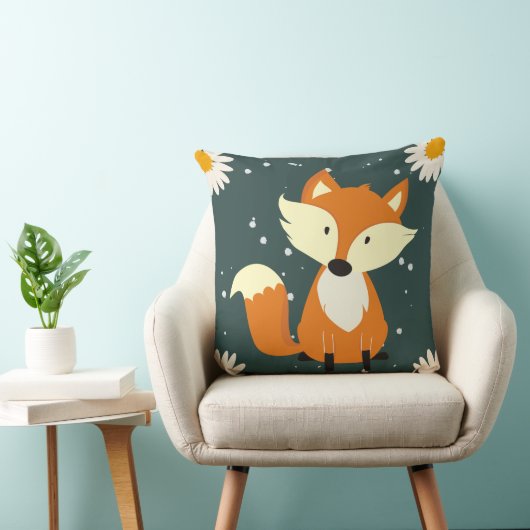 Schattige oranje sneeuwvlokken met schattige vosse kussen (Stoel)