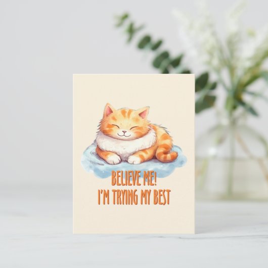 Schattige Oranje Tabby Cat- Ik probeer mijn best Briefkaart (Staand voorkant)
