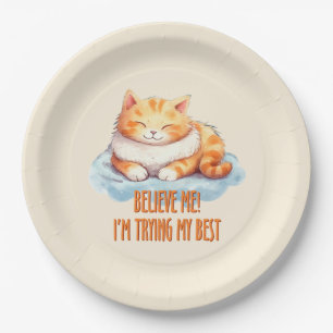 Schattige Oranje Tabby Cat- Ik probeer mijn best Papieren Bordje