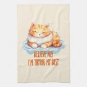 Schattige Oranje Tabby Cat- Ik probeer mijn best Theedoek (Verticaal)