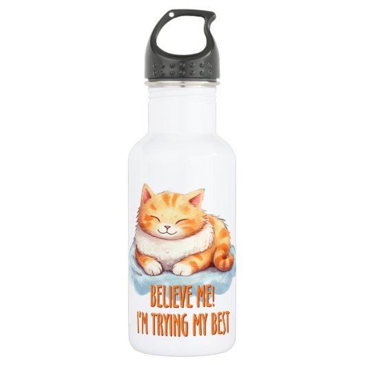 Schattige Oranje Tabby Cat- Ik probeer mijn best Waterfles (Voorkant)