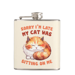 Schattige Oranje Tabby Cat- Sorry dat ik te laat b Heupfles