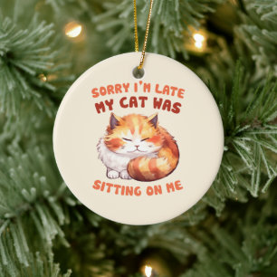 Schattige Oranje Tabby Cat- Sorry dat ik te laat b Keramisch Ornament