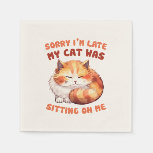 Schattige Oranje Tabby Cat- Sorry dat ik te laat b Servet