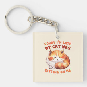 Schattige Oranje Tabby Cat- Sorry dat ik te laat b Sleutelhanger