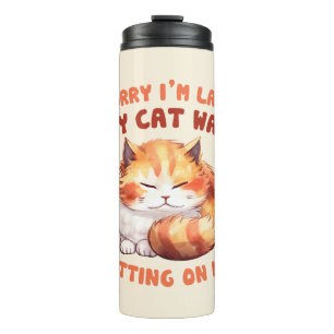 Schattige Oranje Tabby Cat- Sorry dat ik te laat b Thermosbeker