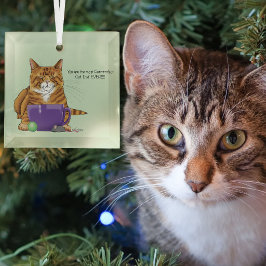 Schattige Oranje Tabby Groene Vaderdag Paarse Glas Ornament