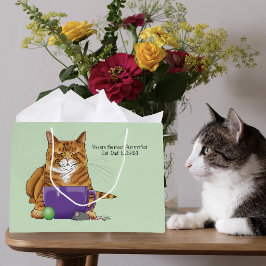 Schattige Oranje Tabby Groene Vaderdag Paarse Groot Cadeauzakje