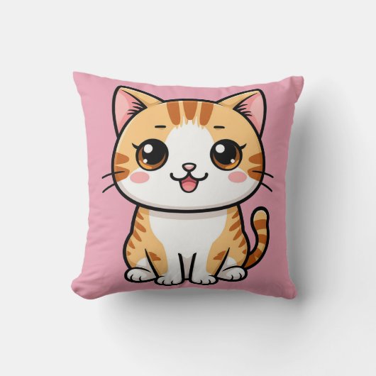 Schattige Oranje Tabby Kat Cartoon Dierlijke Stijl Kussen (Voorkant)