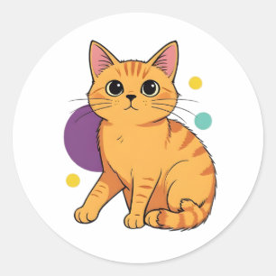 Schattige Oranje Tabby Kat Cartoon Ronde Sticker