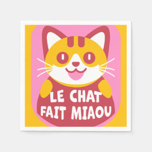 Schattige oranje tabby kat cartoon zegt Meow in he Servet