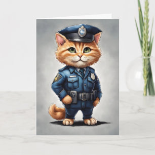 Schattige oranje tabby kat in politie-uniform wate kaart