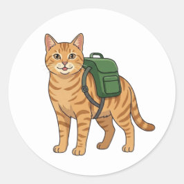 Schattige oranje tabby kat met rugzak ronde sticker