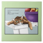 Schattige Oranje Tabby Kat Snoepjes Grappig Wachte Tegeltje (Voorkant)