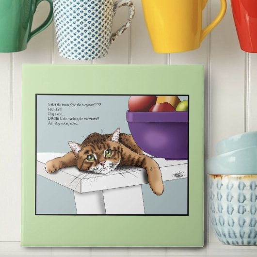 Schattige Oranje Tabby Kat Snoepjes Grappig Wachte Tegeltje