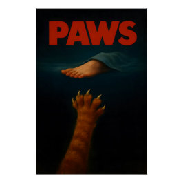 Schattige oranje tabby versus menselijke voet perfect poster