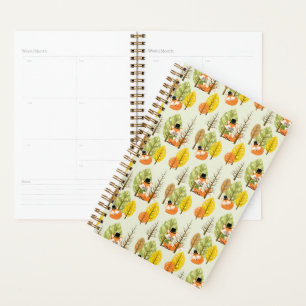 Schattige Oranje Vos Herfst Bomen Bos Hipster Planner