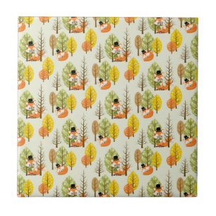 Schattige Oranje Vos Herfst Bomen Bos Hipster Tegeltje