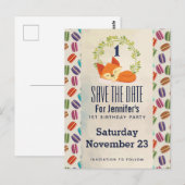 Schattige oranje vos met krans save-the-date briefkaart (Voorkant / Achterkant)