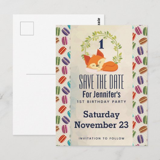 Schattige oranje vos met krans save-the-date briefkaart (Voorkant / Achterkant)