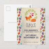 Schattige oranje vos met krans Save the Date Briefkaart (Voorkant / Achterkant)