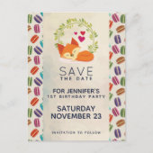 Schattige oranje vos met krans save-the-date briefkaart (Voorkant)