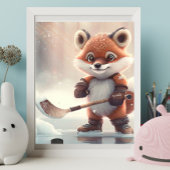 Schattige oranje vos speelt ijshockey Kunst Nurser Poster