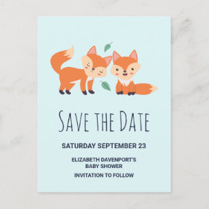 Schattige Oranje Vossen Grafische Tekening Bewaar Uitnodiging Briefkaart