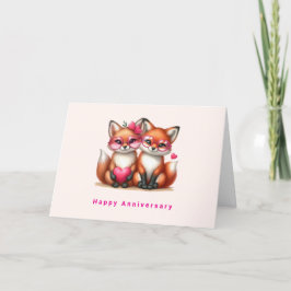 Schattige Oranje Vossen Verliefd Jubileum Kaart