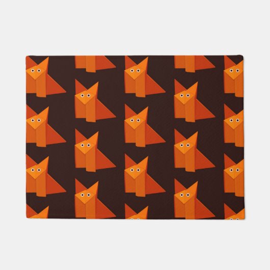 Schattige Origami Fox Pattern Sinaasappel Bruin Deurmat (Voorkant)