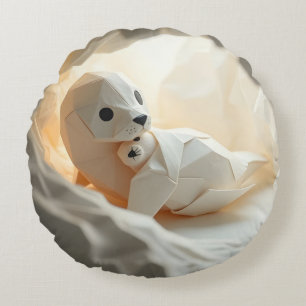 Schattige Origami Zeehond Moeder Rond Kussen