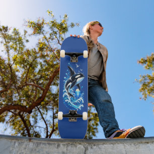 Schattige Orka Walvis Springt Door Oceaangolven Persoonlijk Skateboard