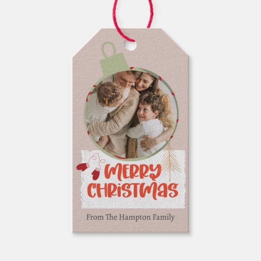 Schattige ornament Familie of bedrijf Flat Holiday Cadeaulabel (Voorkant)