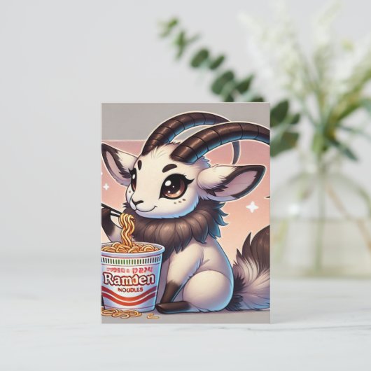 Schattige Oryx Eten Noodles Briefkaart (Staand voorkant)