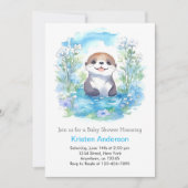 Schattige Otter Blue Floral Boy Baby shower Kaart (Voorkant)