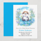 Schattige Otter Blue Floral Boy Baby shower Kaart (Voorkant / Achterkant)